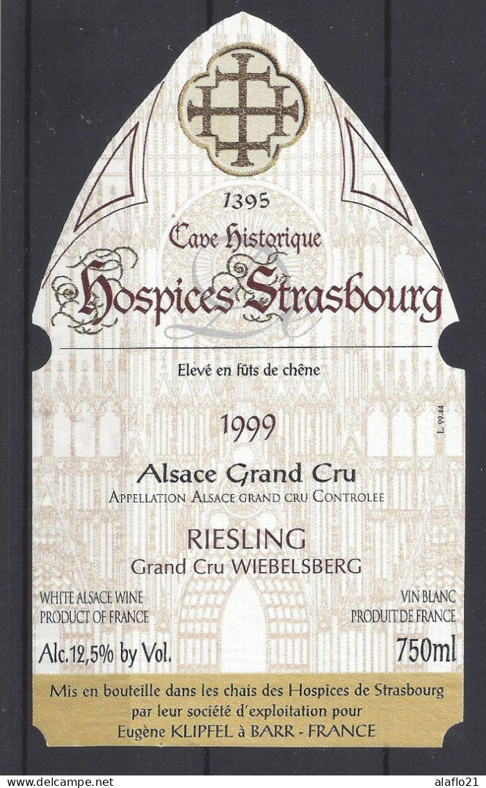ETIQUETTE - HOSPICES De STRASBOURG - RIESLING - Grand Cru Wiebelsberg 1999 - Riesling