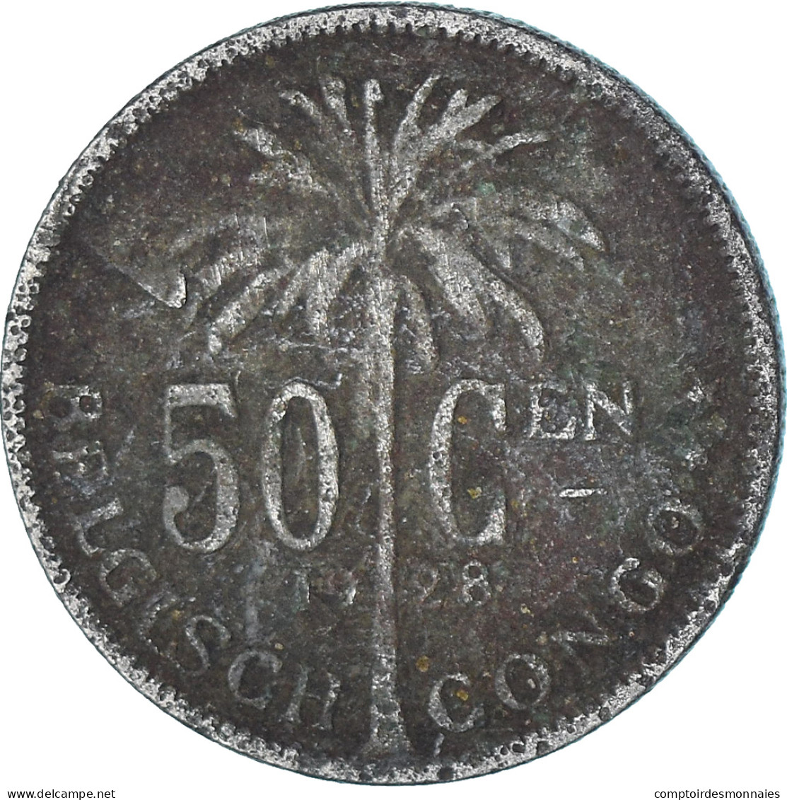 Monnaie, Congo Belge, 50 Centimes, 1928, B+, Cupro-nickel, KM:23 - 1910-1934: Albert I.