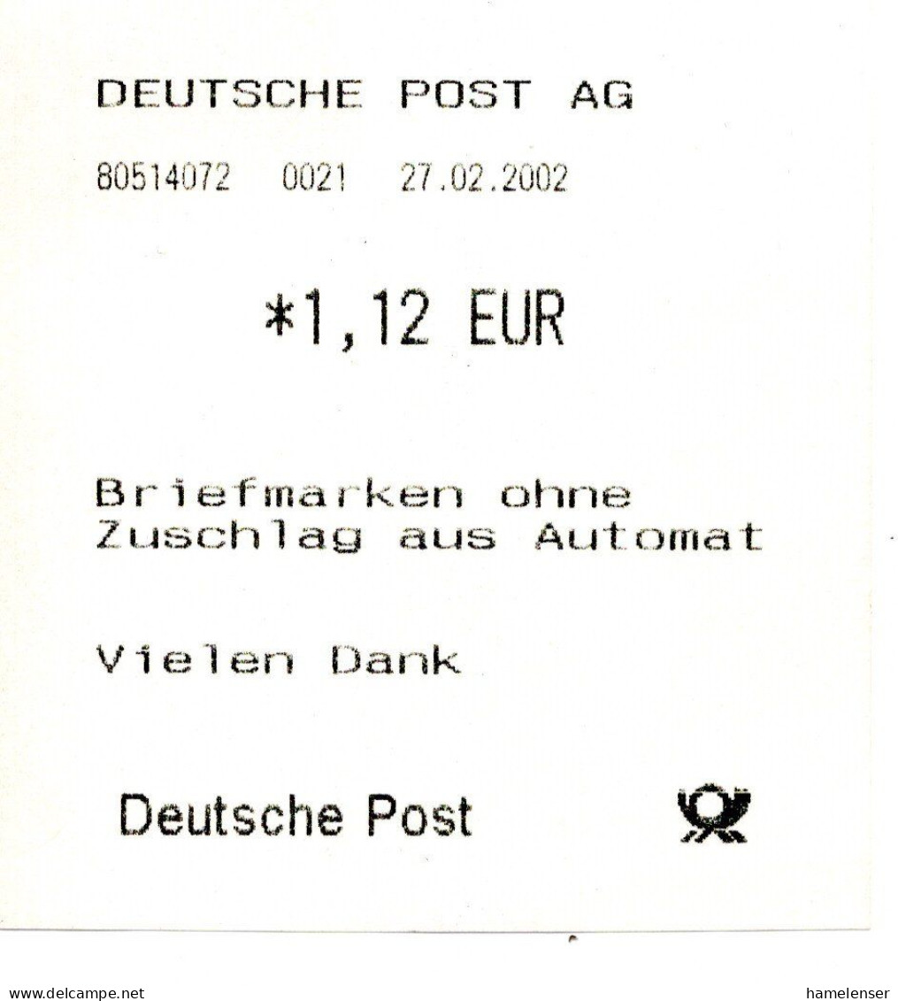 59787 - Bund - 2002 - €1,12 ATM EF A AnsKte INSHEIM -> NANJING (VR China), M Quittung - Automatenmarken [ATM]
