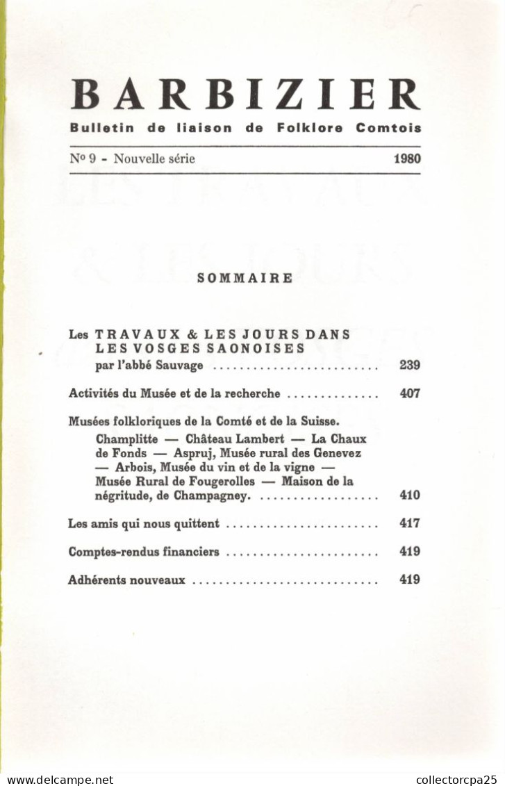 Barbizier - Bulletin De Liaison Du Folklore Comtois - N° 9 Nouvelle Série Décembre 1980 - Besançon Doubs Franche-Comté - Franche-Comté