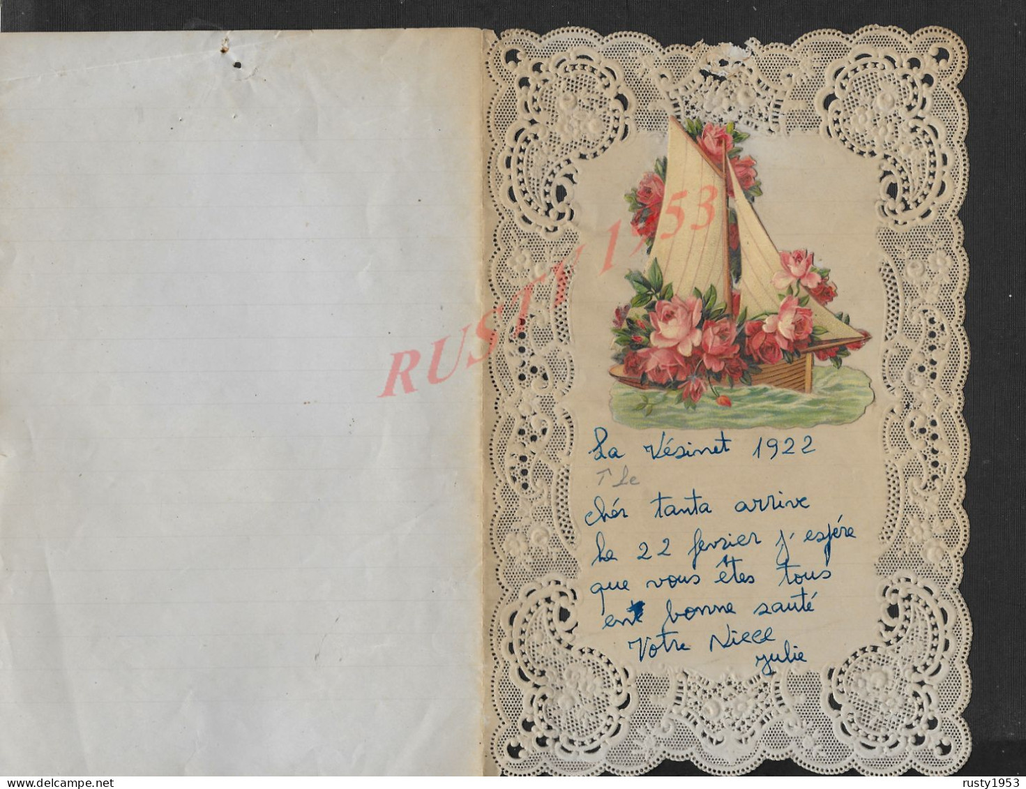 RARE SUPERBE LETTRE CANIVET DE 1922 LE VÉSINET ( FAUTE D AUTOGRAPHE LA VÉSINET ) BATEAUX ET FLEURS : - Bloemen