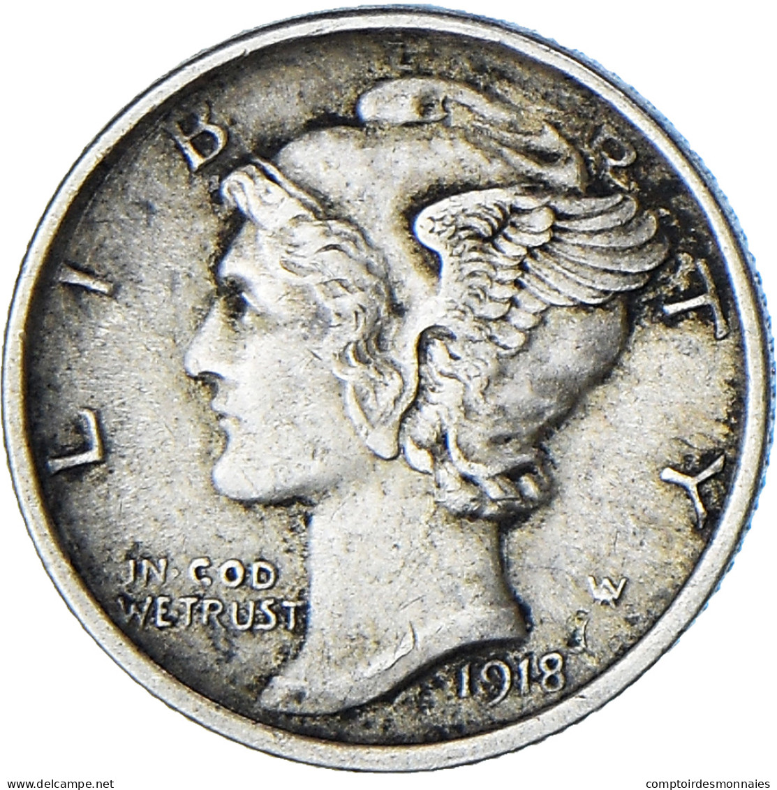 États-Unis, Mercury Dime, Dime, 1918, San Francisco, TTB+, Argent, KM:140 - 1916-1945: Mercury (kwik)