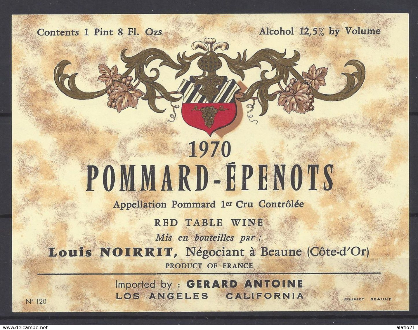ETIQUETTE - POMMARD EPENOTS 1970 - Louis Noirrit - Bourgogne