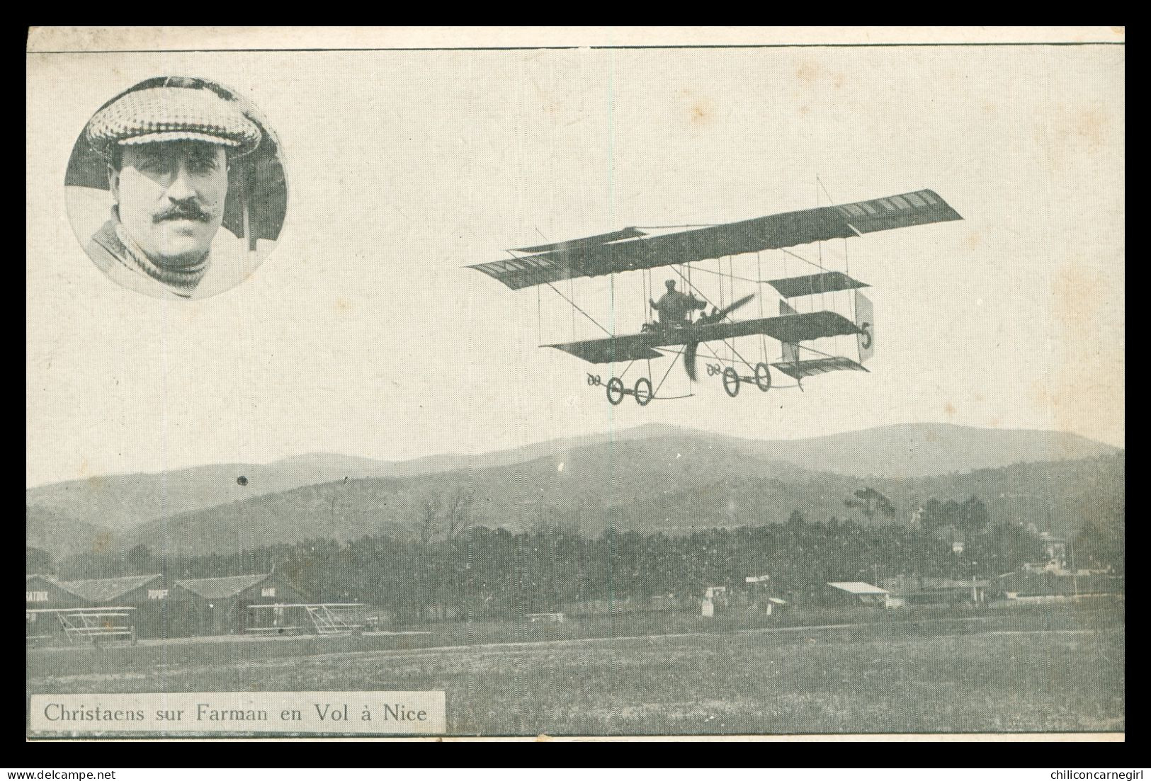 * CHRISTAENS Sur Farman En Vol à Nice - Avion Plane Aviation Aviateur - Aeronautica – Aeroporto