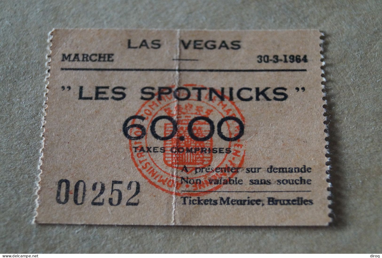 Ticket D'entrée Las Vegas à Marche Du 30/03/1964 ,Les Spotnicks, Yé-Yé ,vintage - Tickets - Entradas