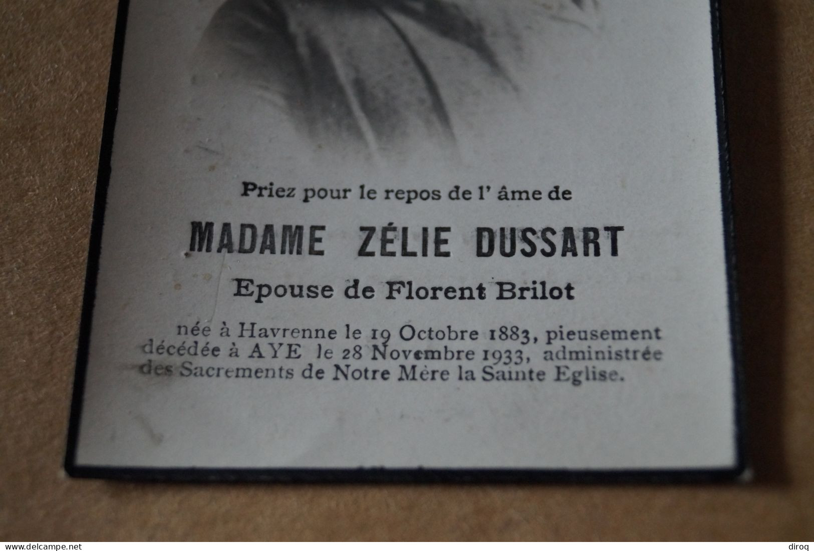 Zelie Dussart,épouse Florent Brilot,Havrenne 1883,décès à Aye En 1933 - Décès