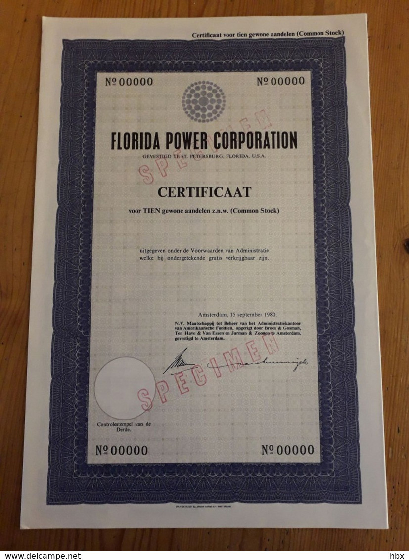Florida Power Corporation - Specimen - 1980 - Electricité & Gaz