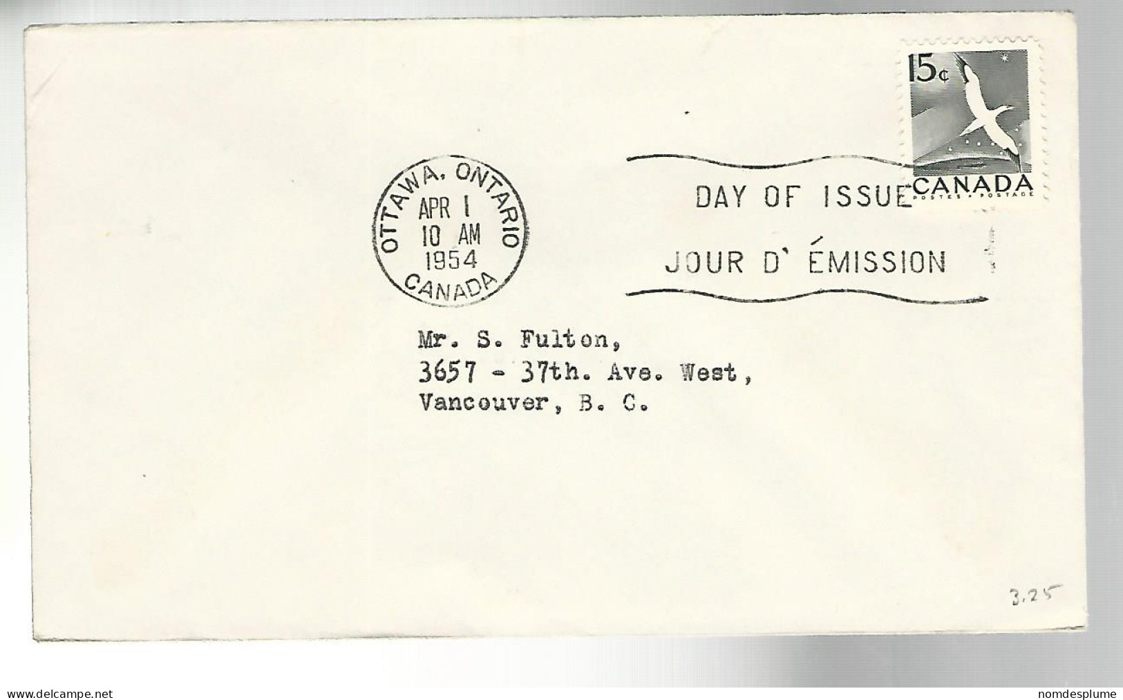 52213 ) Canada First Day Cover Ottawa Postmark 1954 - 1952-1960