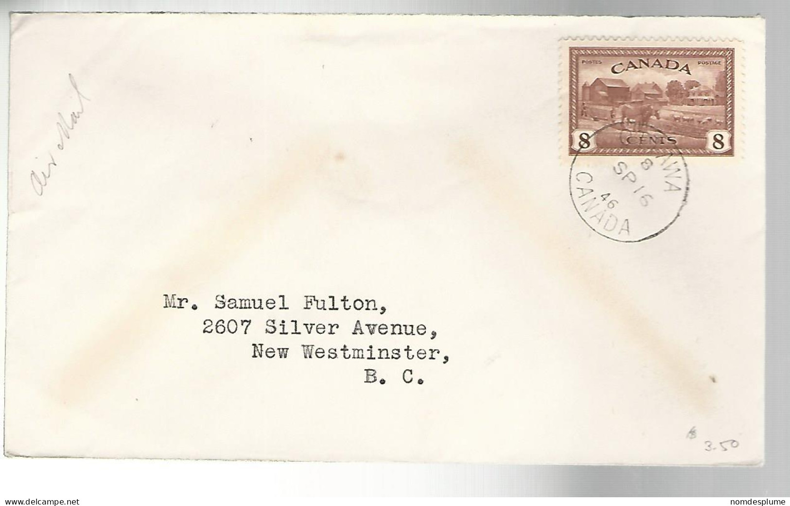 52215 ) Canada First Day Cover Ottawa Postmark 1946 - ....-1951