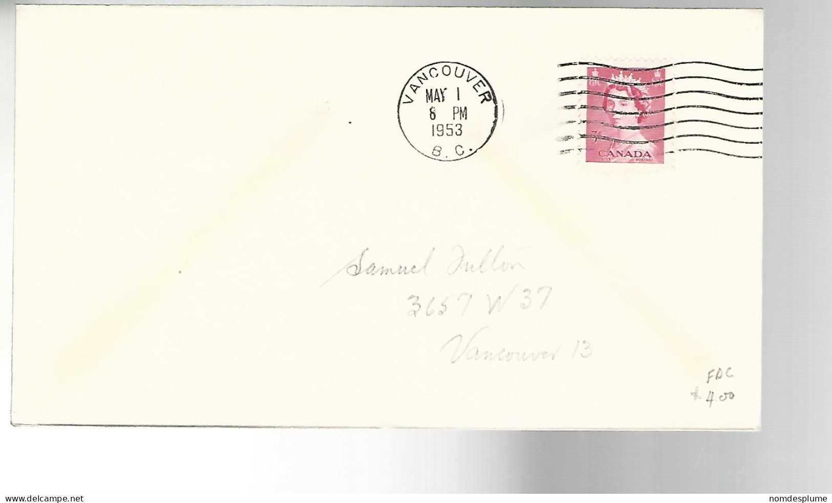 52218 ) Canada First Day Cover Vancouver Postmark 1953 - 1952-1960