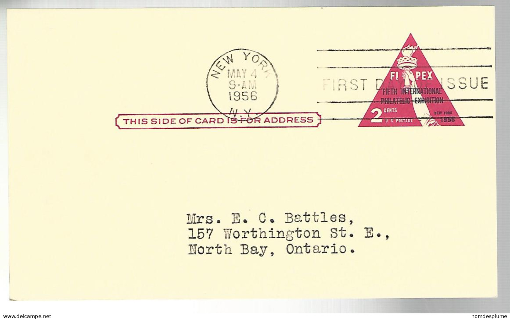 52230 ) USA First Day Cover  Fifth International Philatelic Exhibition New York Postmark 1956 - 1951-1960