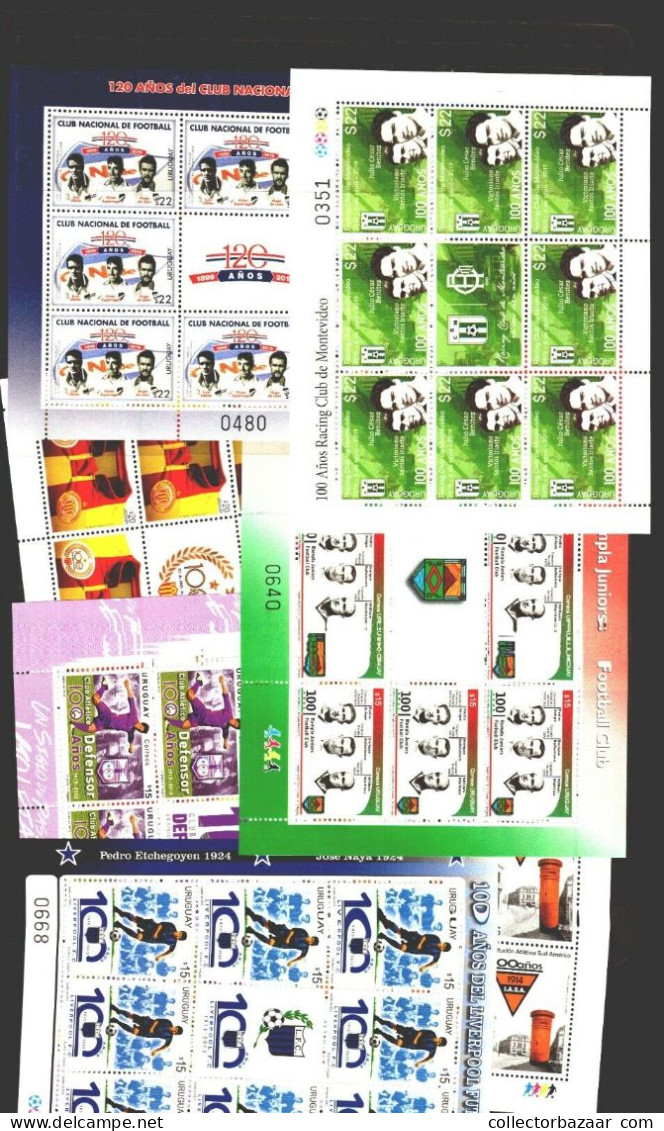 SOCCER URUGUAY FOOTBOLLER LEGENDS & Clubs MNH Sheetlet Collection Lot Cv$130 - Coupe D'Amérique Du Sud Des Nations