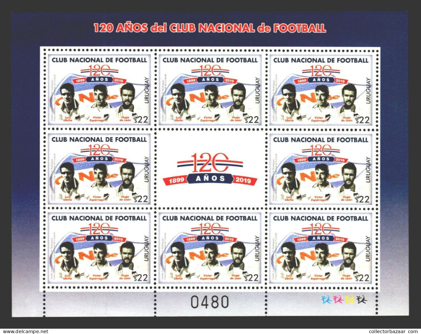 SOCCER URUGUAY FOOTBOLLER LEGENDS & Clubs MNH Sheetlet Collection Lot Cv$130 - Copa America