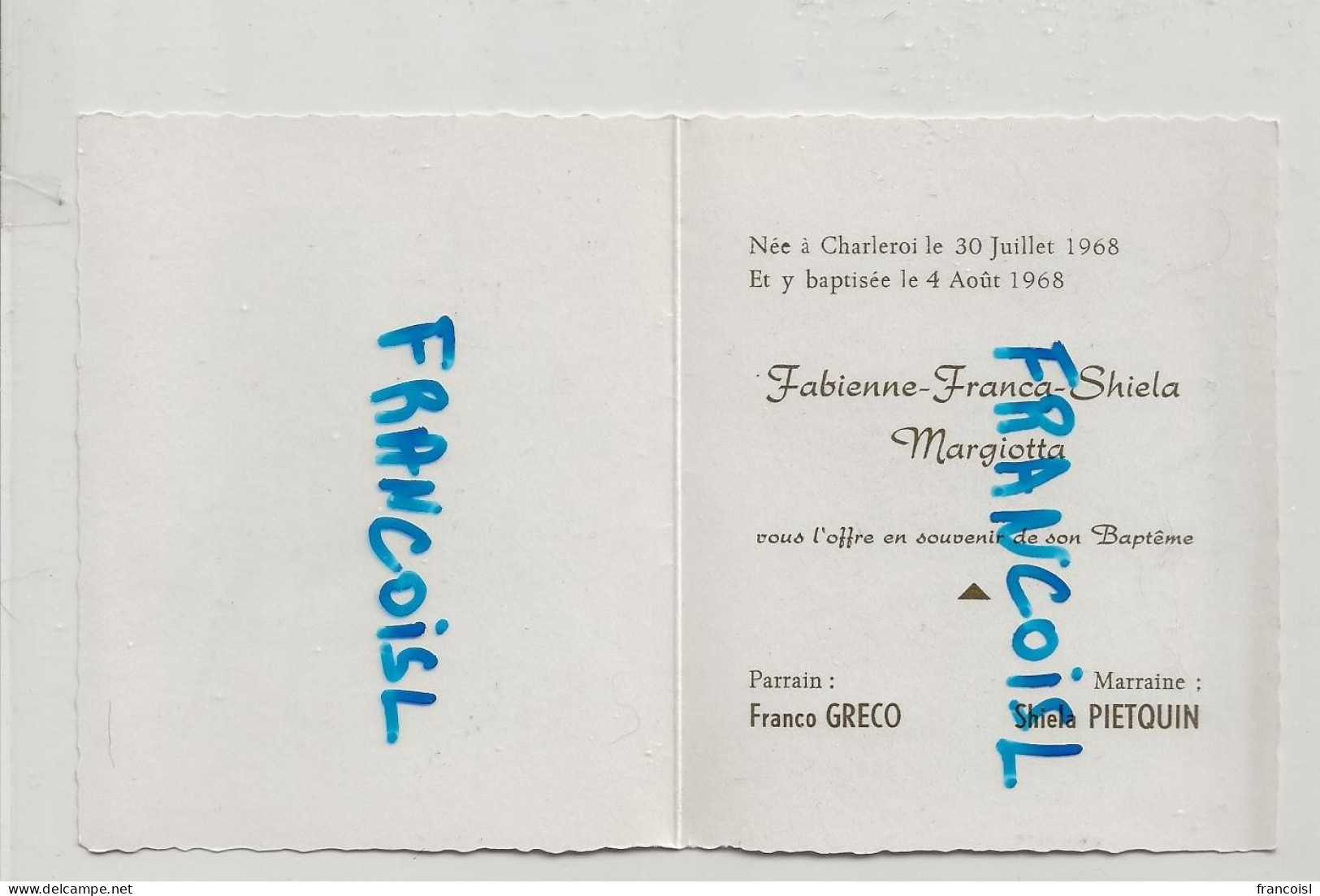 Carte Double. 8/10 Cm Souvenir De Baptême 1968 - Geboorte