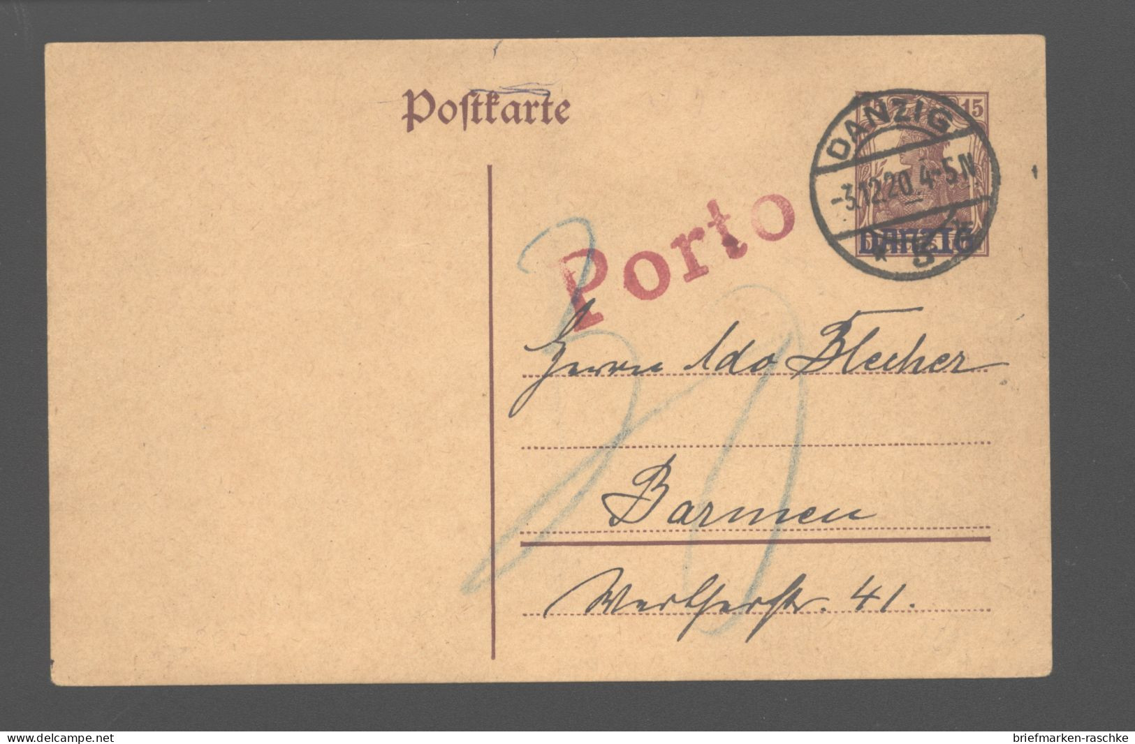 Danzig,P 2,unterfrankiert Daher Mit Nachporto Belegt  (230) - Postal  Stationery