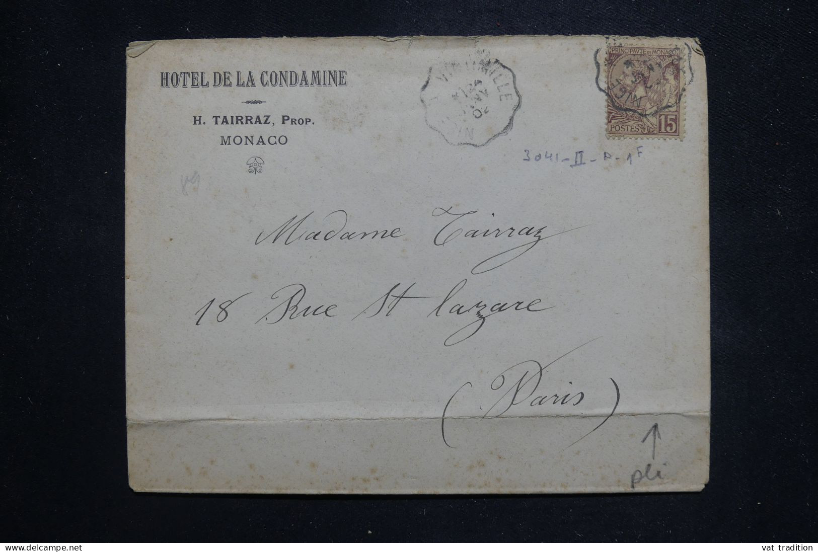MONACO - Enveloppe De L'Hôtel De La Condamine Pour Paris En 1902 - L 146839 - Covers & Documents