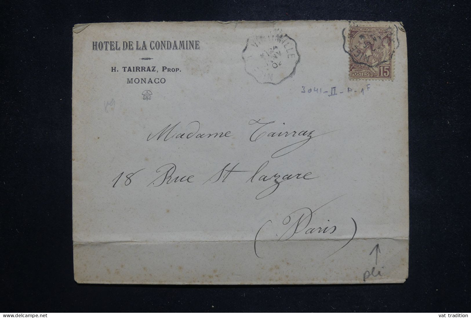 MONACO - Enveloppe De L'Hôtel De La Condamine Pour Paris En 1902 - L 146839 - Briefe U. Dokumente