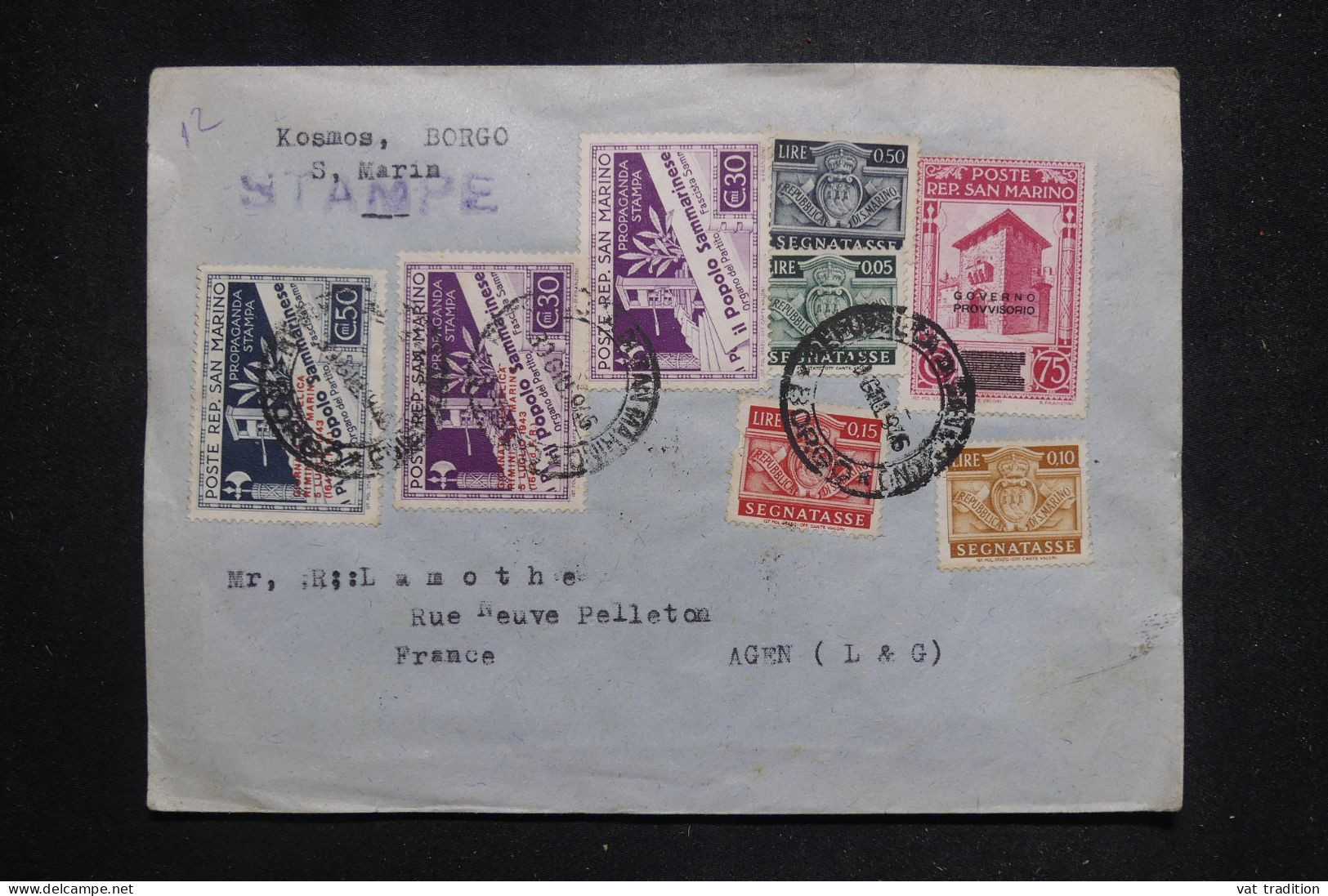 SAINT MARIN - Enveloppe Pour La France En 1946, Affranchissement Varié - L 146841 - Storia Postale