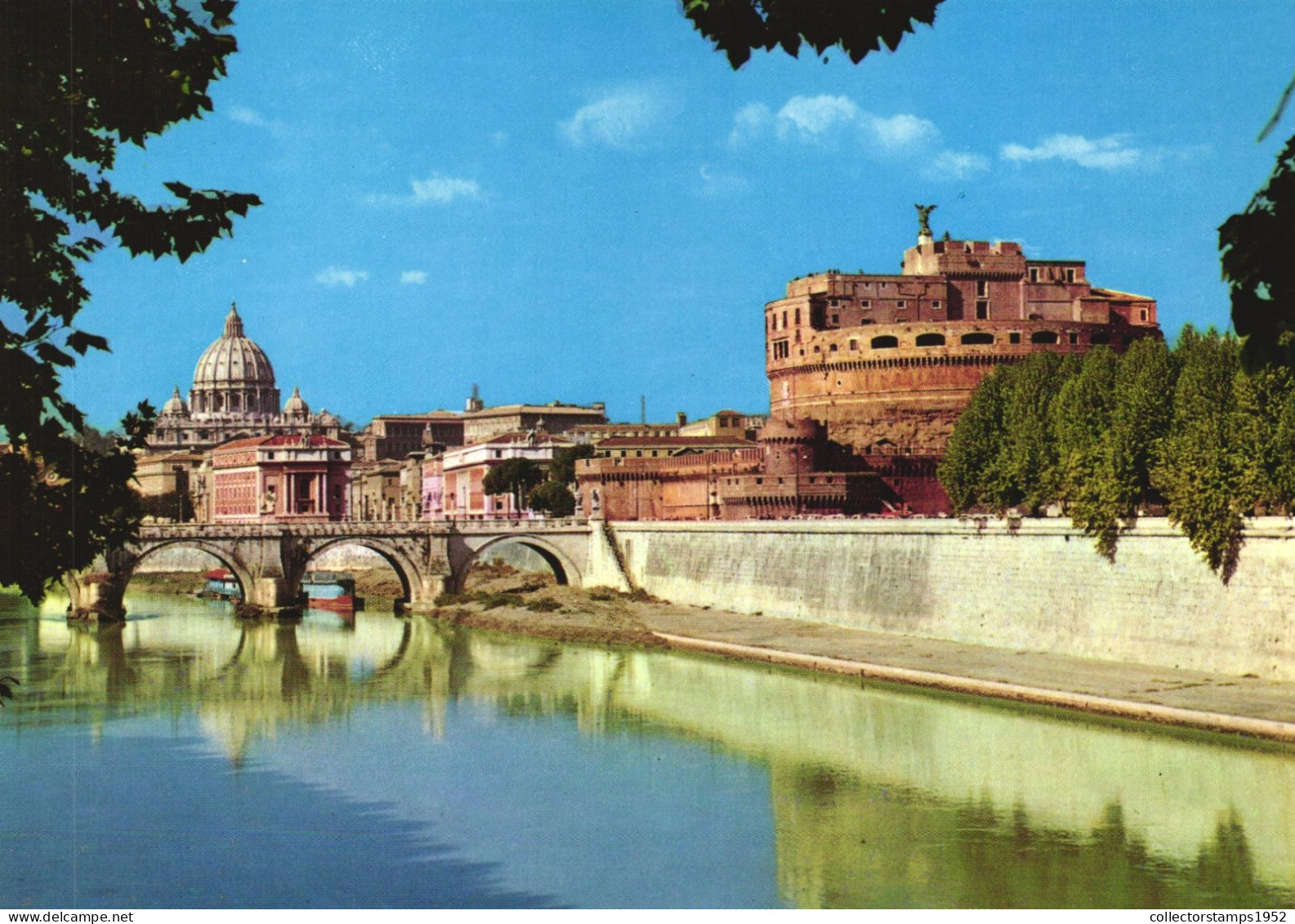 ROME, SAINT ANGELO'S CASTLE, BASILICA OF SAINT PETER'S FROM THE TIBER BANK, ITALY - Castel Sant'Angelo