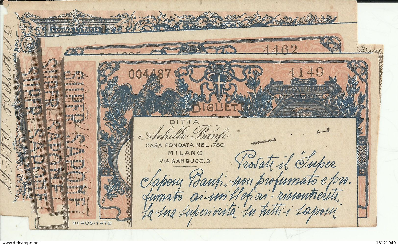 V1 -BIGLIETTO PUBBLICITARIO SAPONE BANFI - Italië– 5 Lire