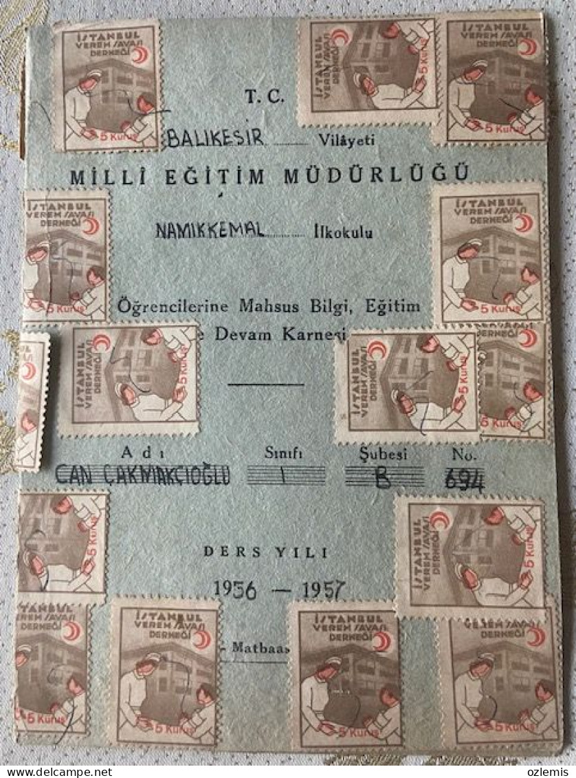 TB WAR ASSOCIATION ,STAMPS,TURKEY, BALIKESIR,  SCHOOL REPORT - Diplômes & Bulletins Scolaires