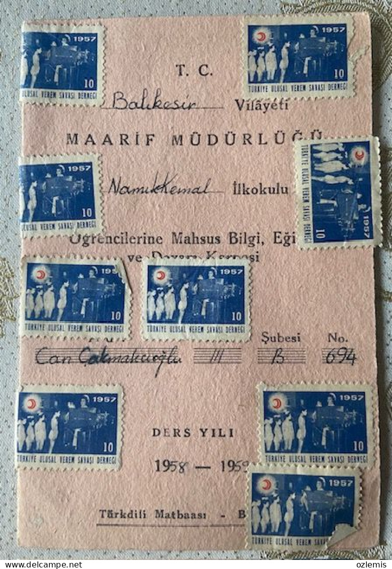 TB WAR ASSOCIATION ,STAMPS,TURKEY, BALIKESIR,  SCHOOL REPORT - Diplômes & Bulletins Scolaires