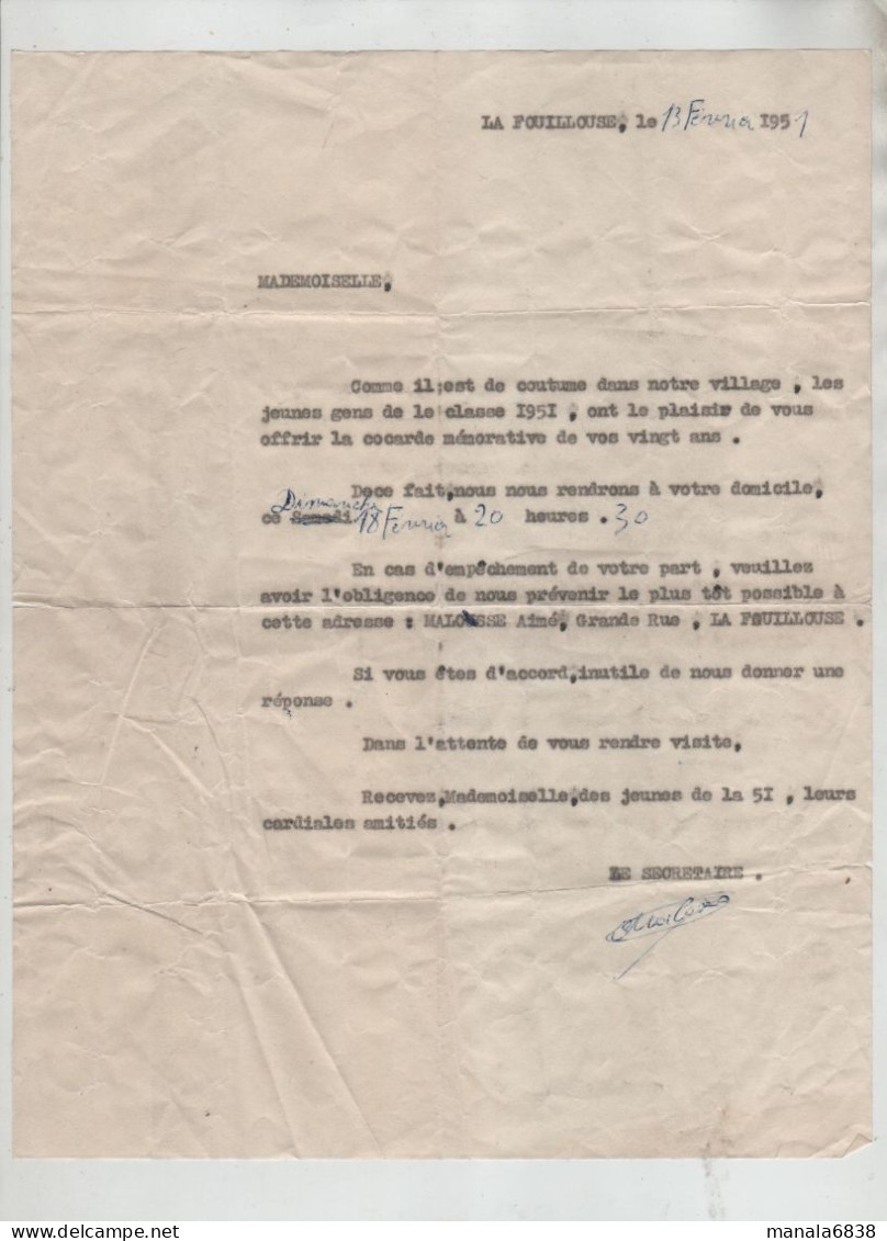 La Fouillouse  Classe 1951 Cocarde Commémorative Vingt Ans Malosse - Ohne Zuordnung