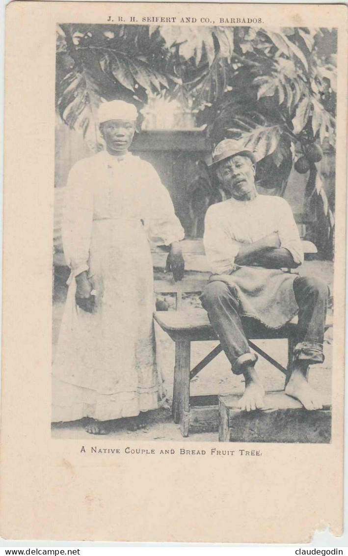 Barbades , Barbados. Native Couple And Bread Fruit Tree. Couple Indigène, Arbre à Pains. CPA Rare. Timbrée. 2 Scans - Barbades