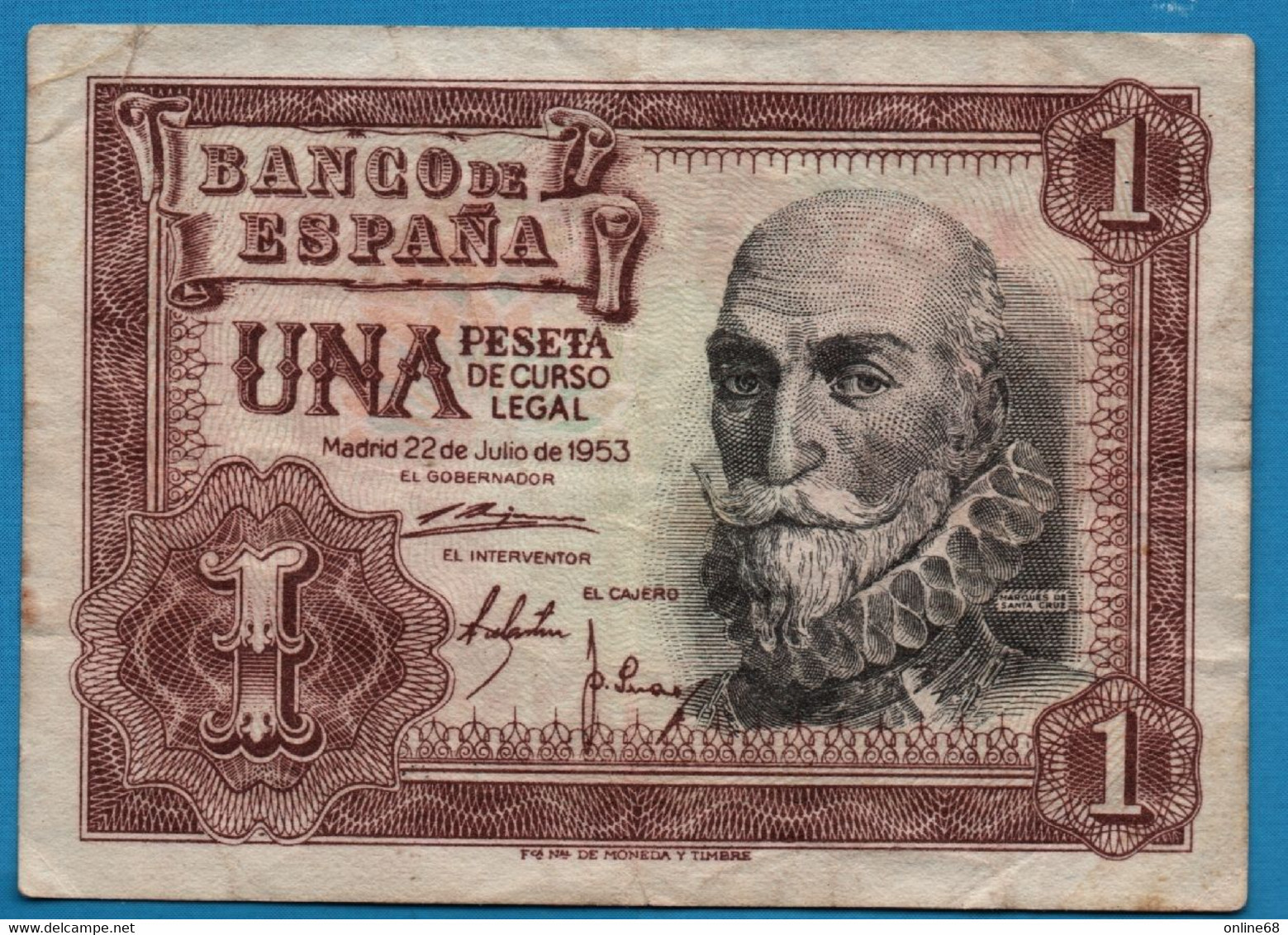 ESPANA 5 PESETAS 22.07.1953 # L0179624 P# 144  Marquéz De Santa Cruz - 1-2 Peseten