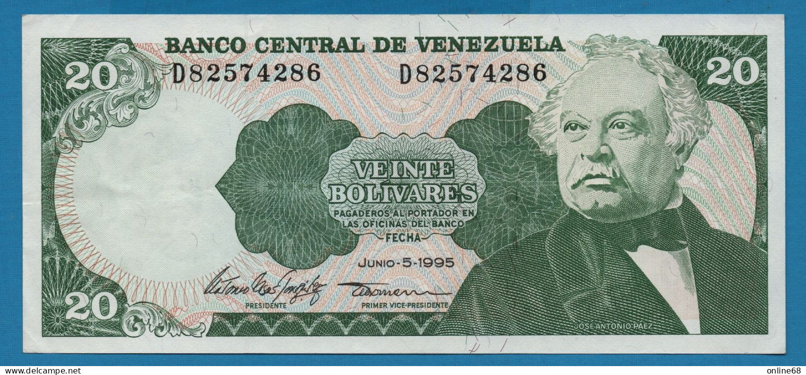 VENEZUELA 20 BOLIVARES 05.06.1995 # D82574286 P# 63e José Antonio Paéz - Venezuela