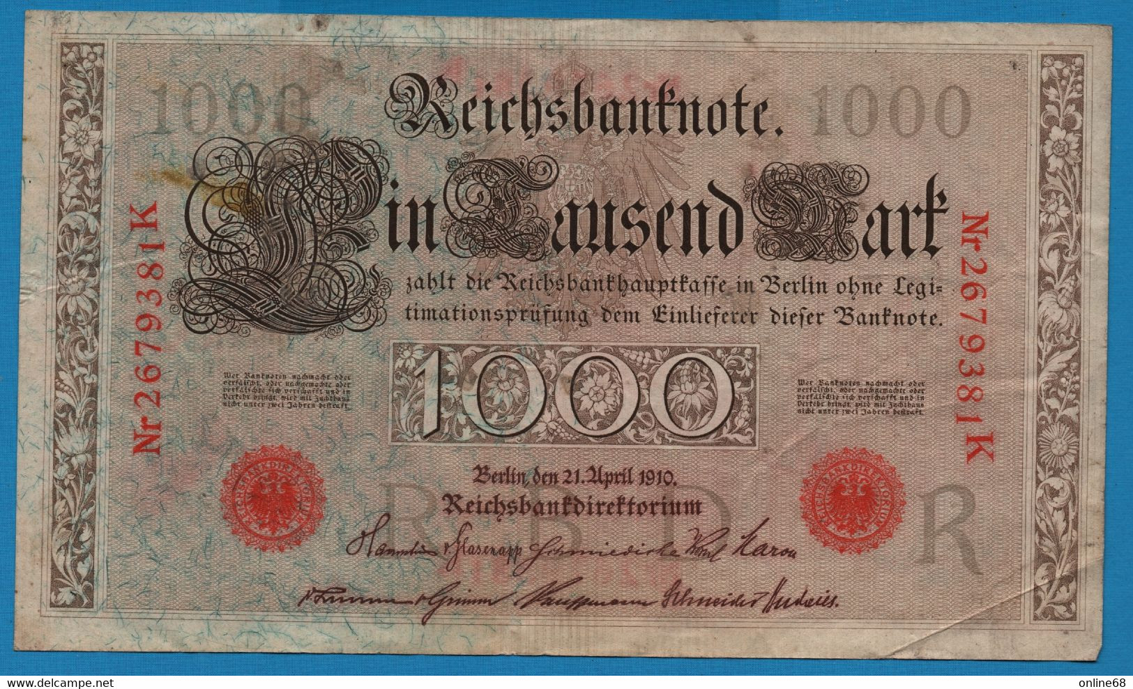 DEUTSCHES REICH 1000 MARK 21.04.1910 # 2679381K P# 44b - 1.000 Mark