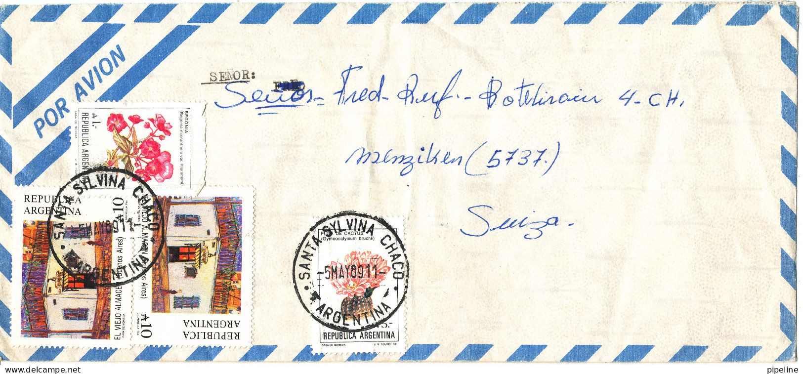 Argentina Air Mail Cover Sent  To Switzerland 5-5-1989 Topic Stamps - Brieven En Documenten