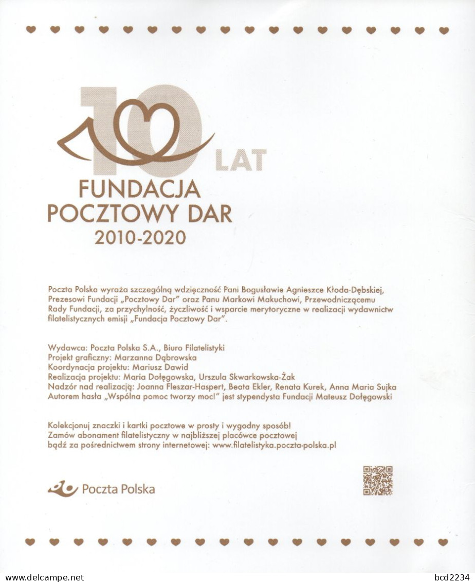 POLAND 2020 POLISH POST OFFICE SPECIAL LIMITED EDITION FOLDER: POLISH POST OFFICE POSTAL GIFT FOUNDATION CHARITY HELP - Covers & Documents