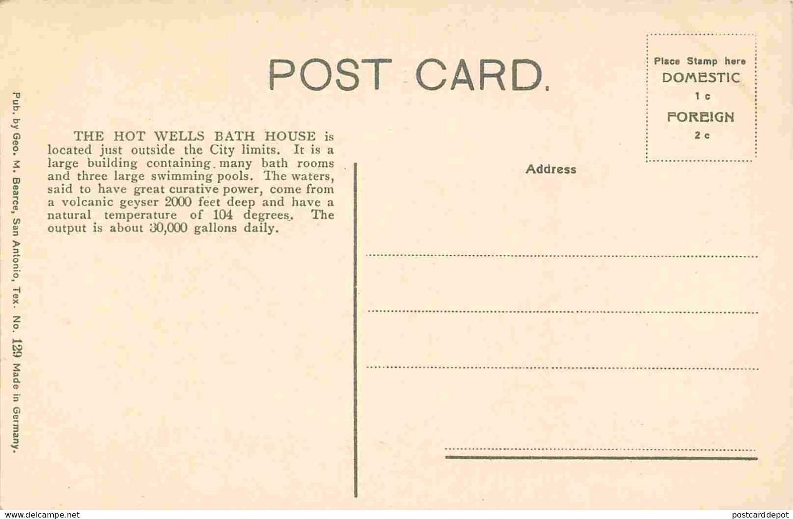 Hot Wells Bath House San Antonio 1910c Texas Postcard - San Antonio