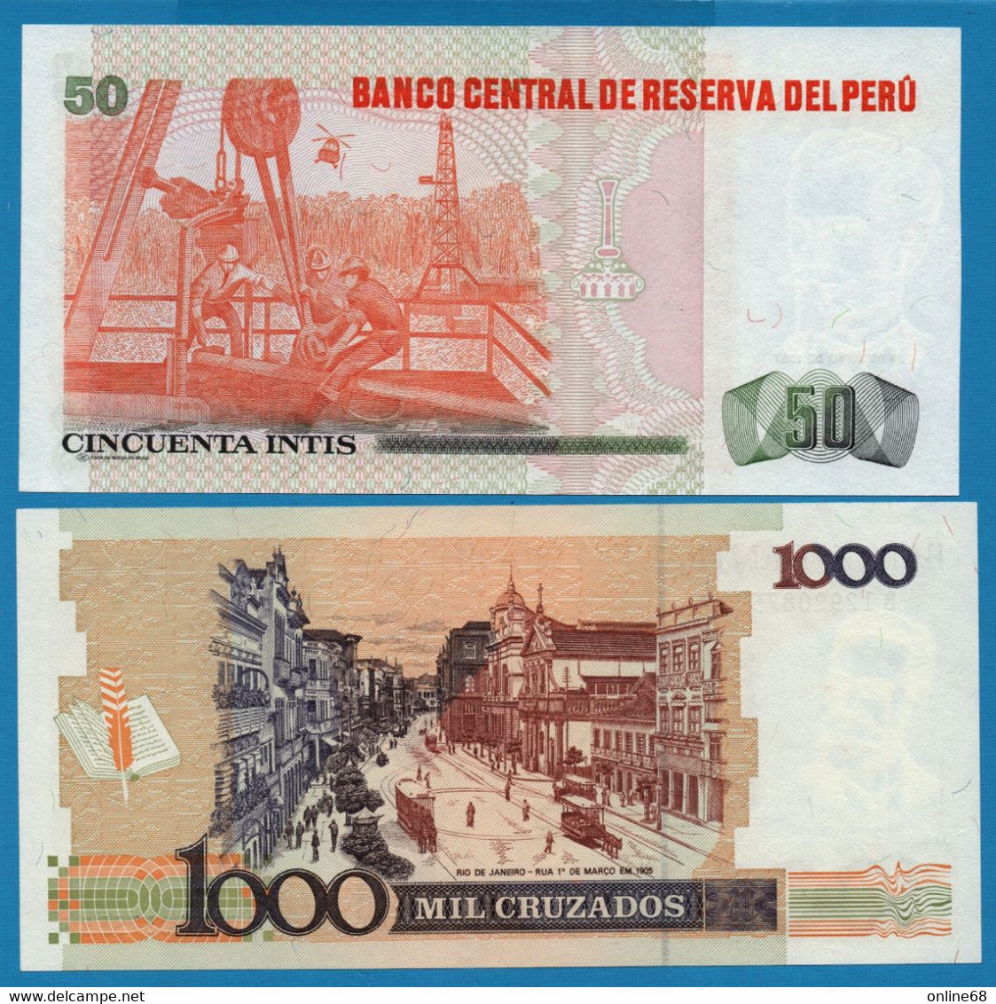 LOT BILLETS 2 BANKNOTES: PERU + BRASIL - Vrac - Billets