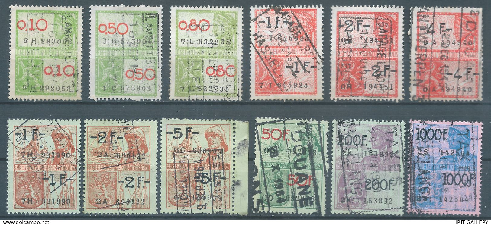 Belgium-Belgique,Belgio,12 Revenue Stamps Tax-Fiscal,Mix Obliterated - Stamps