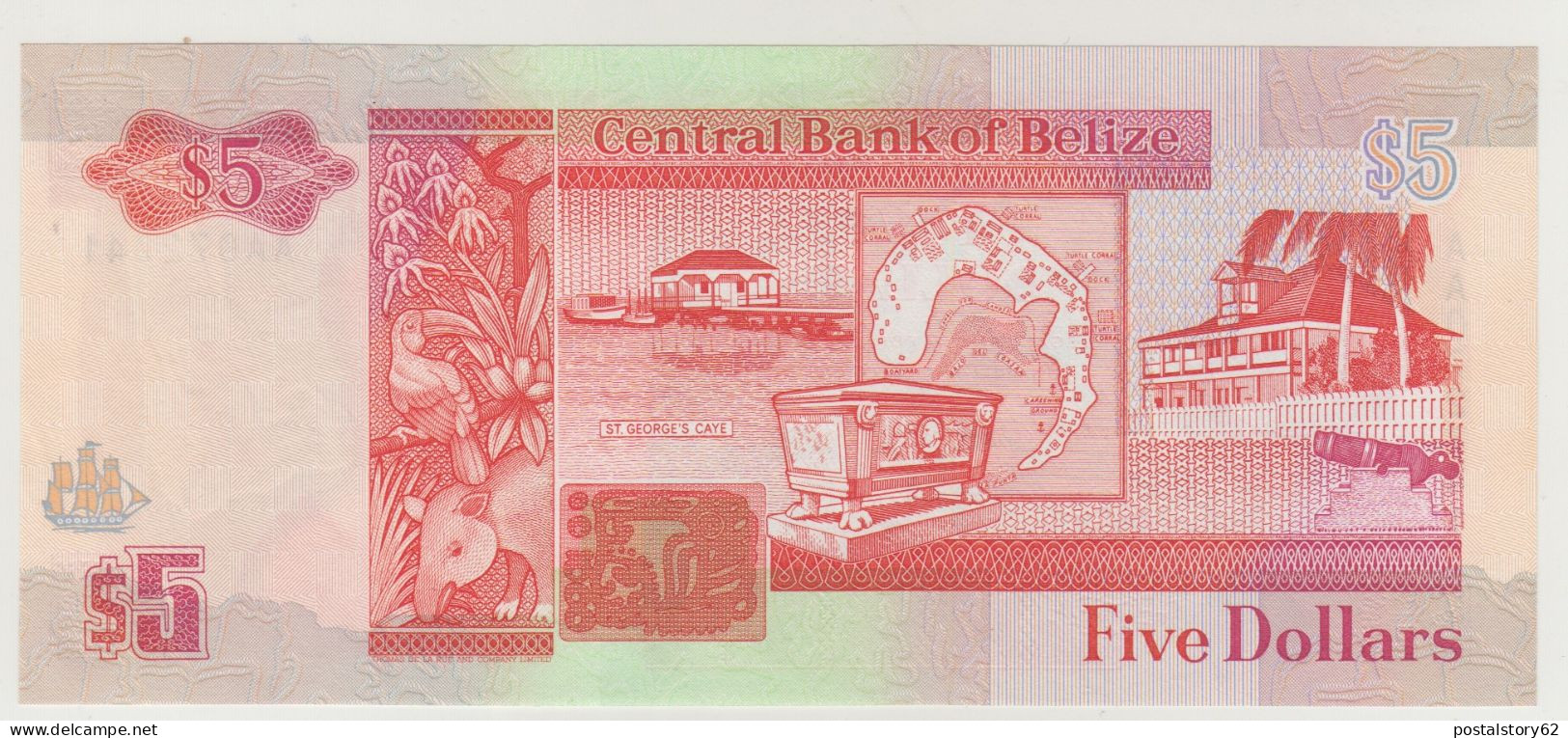 Central Bank Of Belize, Banconota Da Five Dollars  01- 05 - 1990 Pick 53a Unc./ Fds - Belize