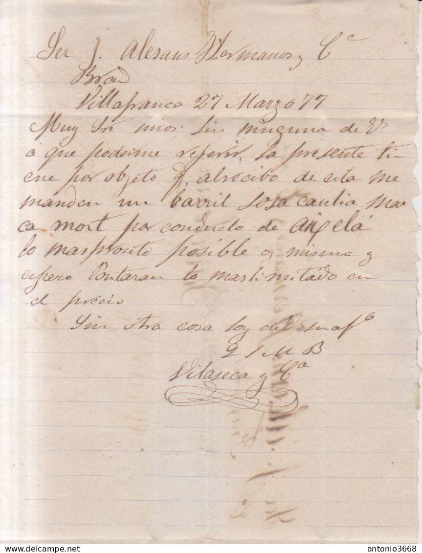 Año 1876 Edifil 175-183 Carta   Matasellos Rombo Villafranca Barcelona Vilaseca Y Cia - Lettres & Documents