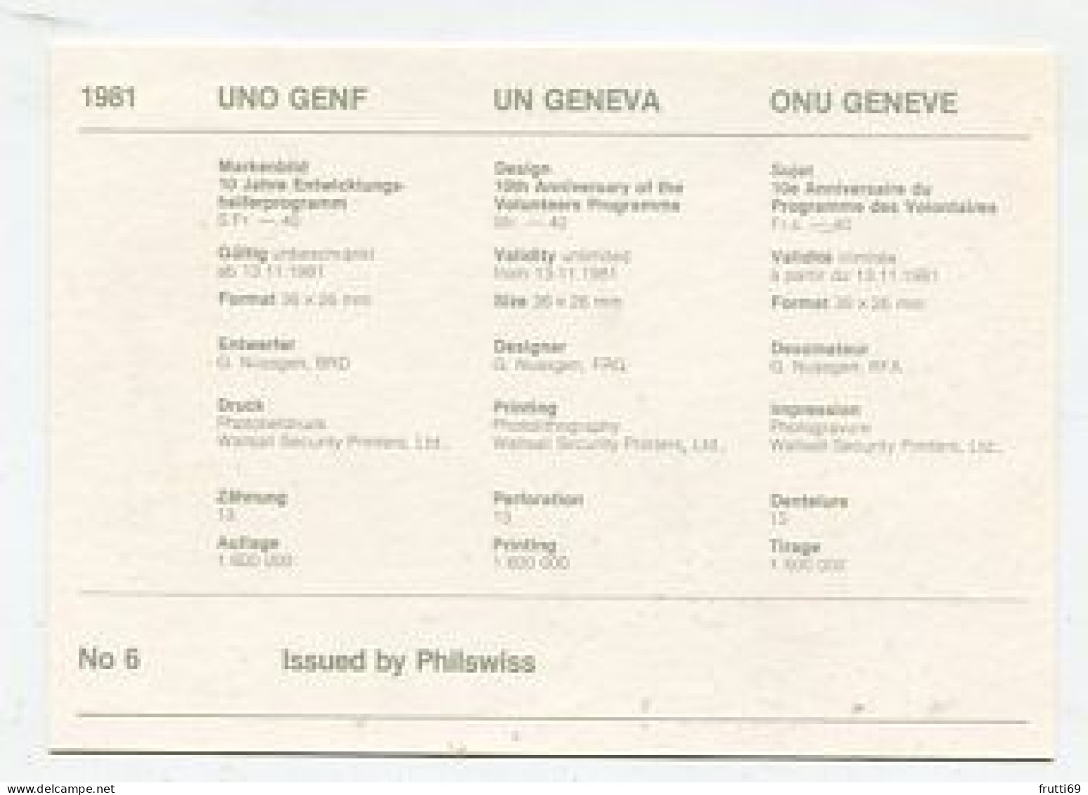 MC 158652 UNITED NATIONS - Genf - 1981 - Markenbild 10 Jahre Entwicklungshelferprogramm - Cartoline Maximum