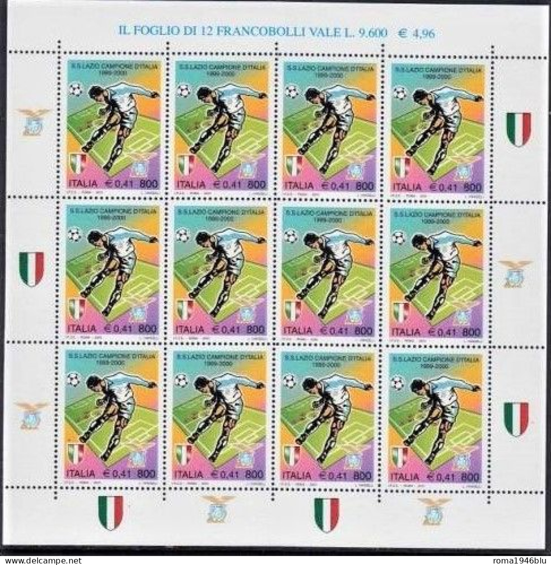 ITALIA REPUBBLICA LAZIO 1999-2000 CAMPIONE D'ITALIA  MINIFOGLIO ** MNH - Blokken & Velletjes