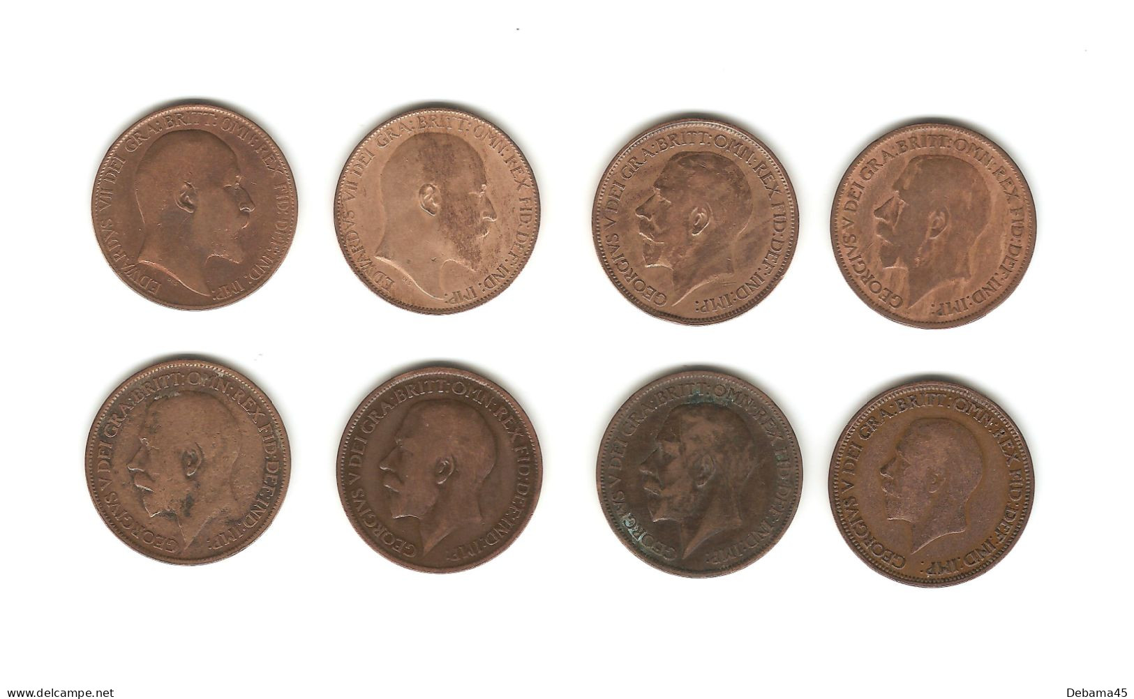 325/ Grande-Bretagne : 8 X 1/2 Penny : 1907 Et 1908 Edouard VII - 1912, 1914, 1915, 1916, 1917 Et 1928 Georges V - Autres & Non Classés