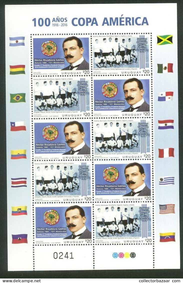 2016 URUGUAY Football Soccer MNH Sheet Copa America 100 Historic Team - Copa América