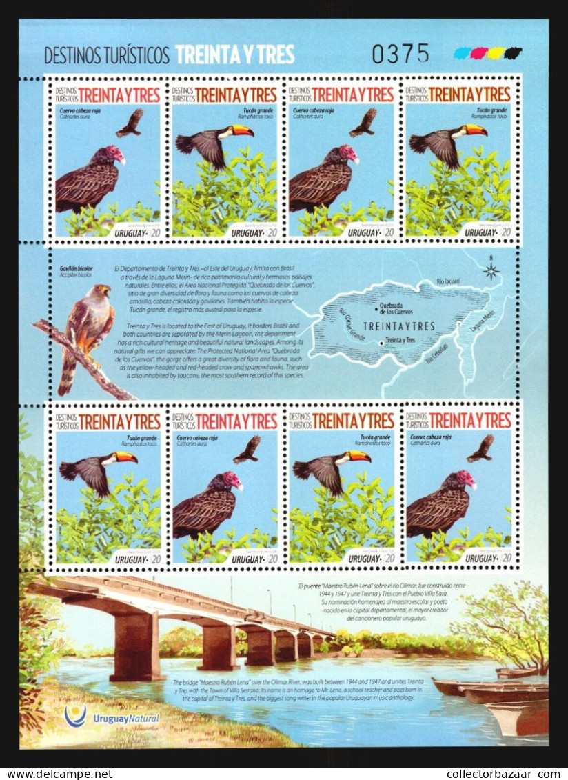 BIRD NEW ISSUE 2018 URUGUAY STAMP SHEET MNH SET TOUCAN CROW VOGEL AVES BRIDGE - Specht- & Bartvögel