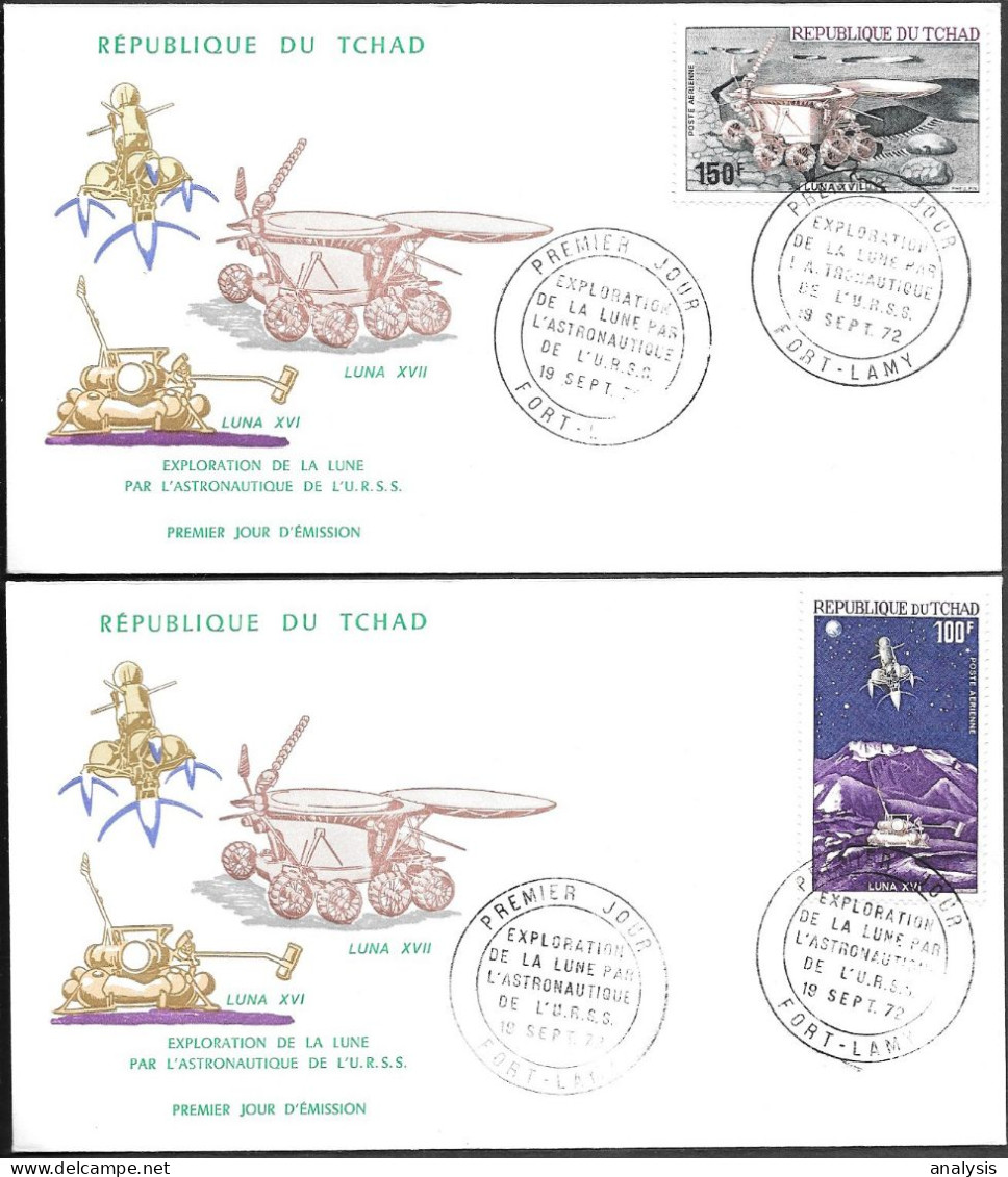 Chad Space 2 FDC Covers 1972. Moon Probe Rover "Luna 17" "Lunokhod 1" - Africa