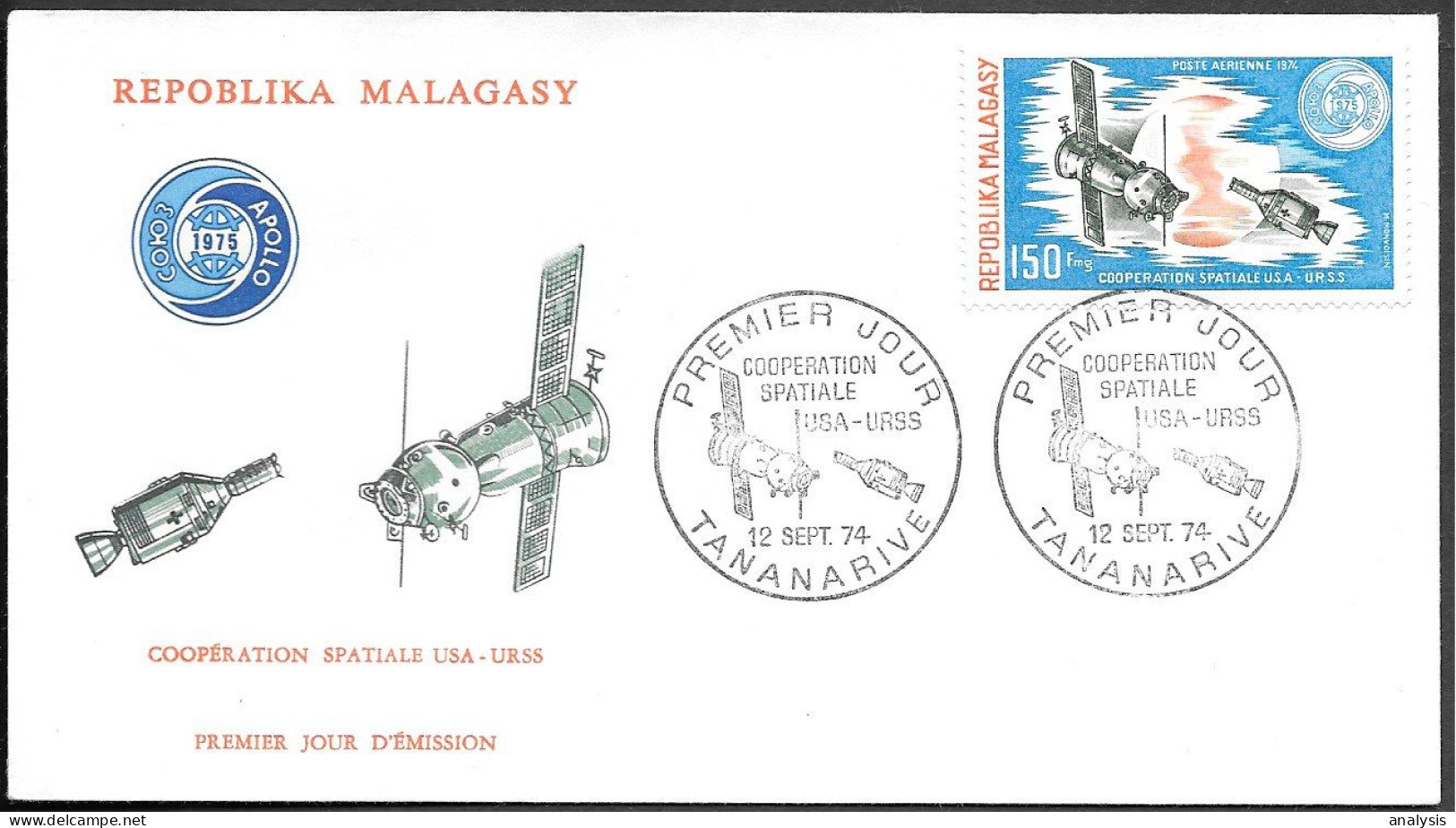 Madagascar Malagasy Space FDC Cover 1974. ASTP Apollo - Soyuz - Africa