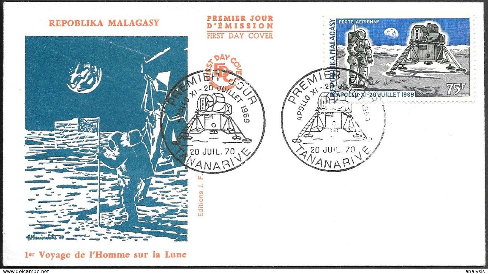 Madagascar Malagasy Space FDC Cover 1970. "Apollo 11" 1st Man On The Moon. Neil Armstrong - Africa