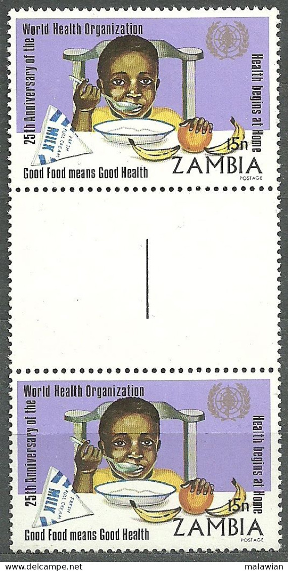 Zambia, 1973 (#114w), 25th Anniversary WHO Mother Child Nursing Nutrition Fruits Immonization Food Baby Medicine - WHO