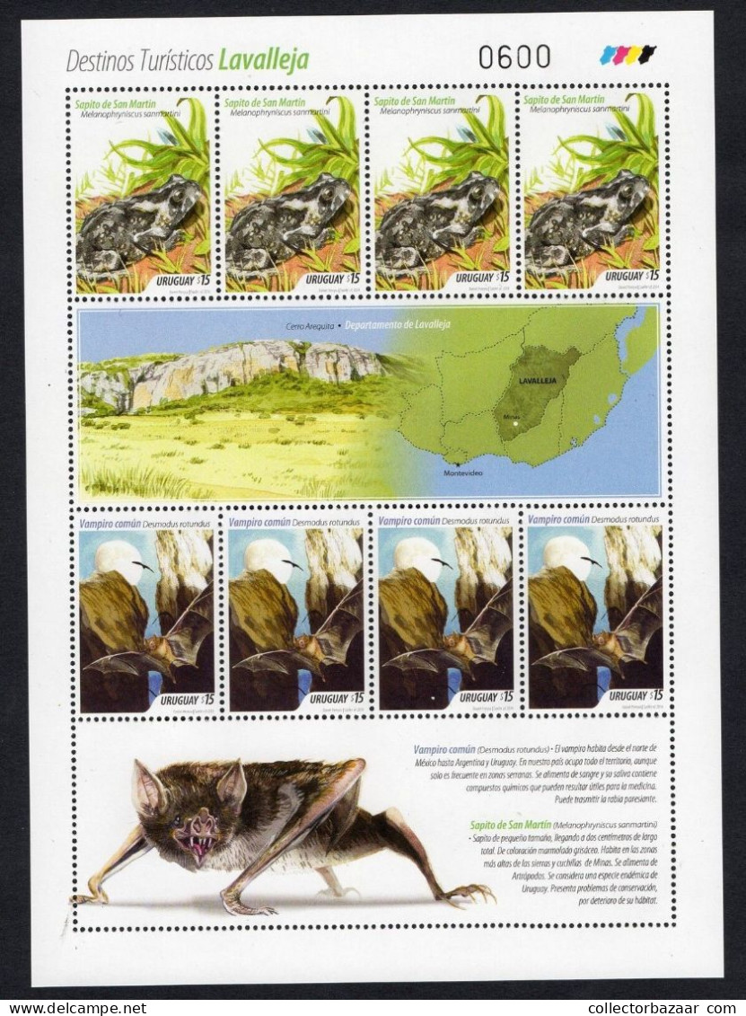 TOURISM CAVES FAUNA BAT FROG MOON MAP URUGUAY 2014 MNH #2491-2492 - Fledermäuse