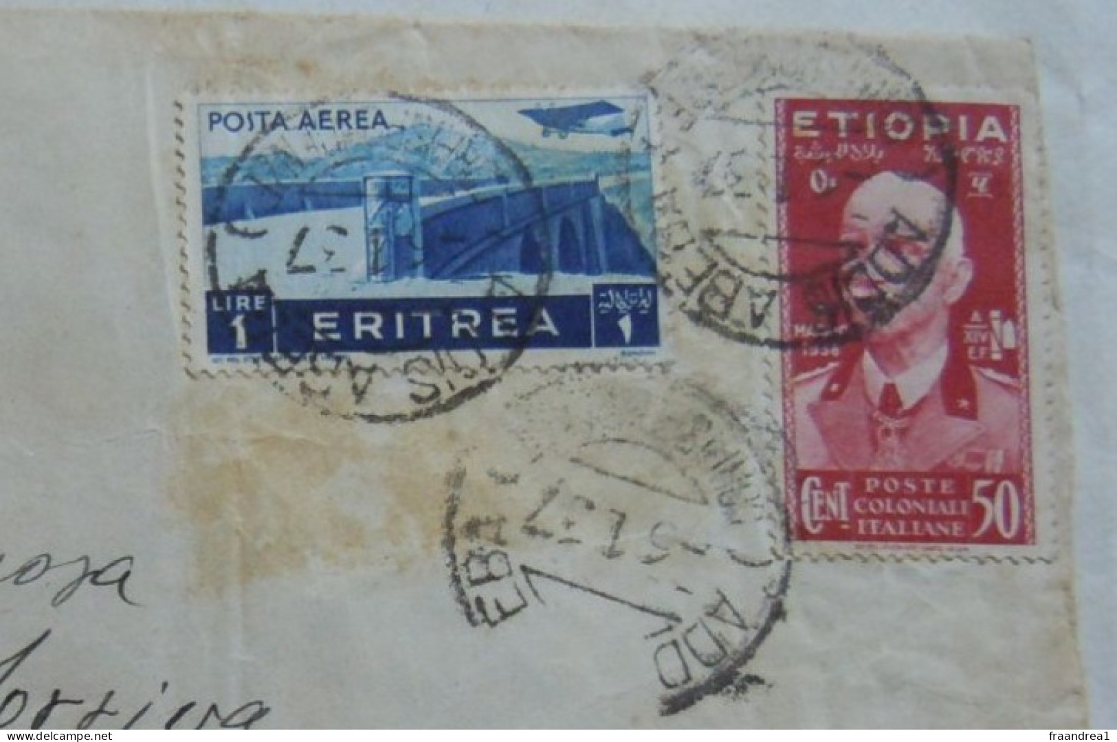 ETIOPIA  AIR MAIL   ADDIS ABEBA    -#- 1937 ERITREA  1 LIRA + 50 CENT RARA - Ethiopia