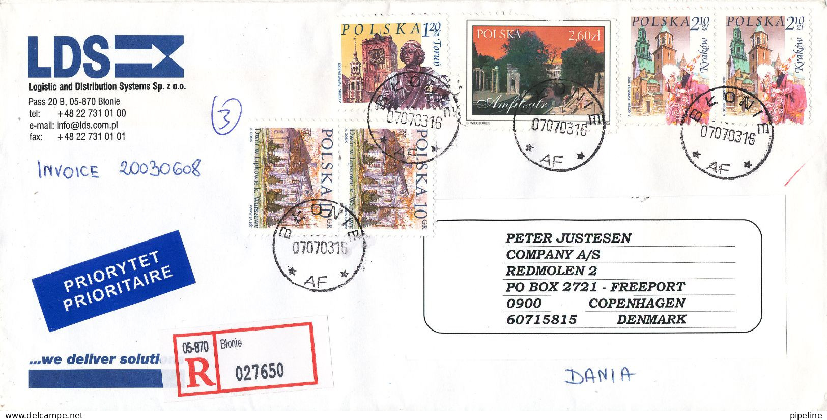 Poland Registered Cover Sent To Denmark Blonie 7-7-2003 Topic Stamps - Brieven En Documenten